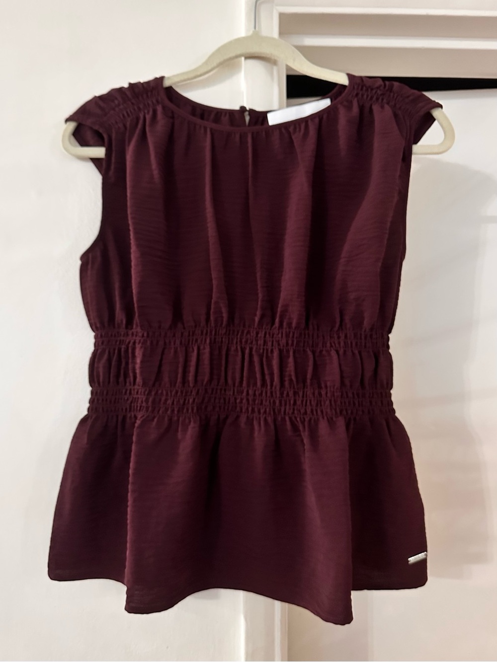 Calvin Klein Sleeveless Peplum Top - Deep Burgundy